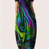 Plus Size Geometric Print Maxi Dress - Stretchy Polyester Knit, Short Sleeve, Round Neck, Pockets