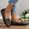 Plus-Size Women's Rhinestone Floral Slip-On Flats — Breathable PU Upper, Round Toe, Comfortable TPR Sole, All-Season