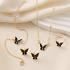 Women's Butterfly Pendant Layered Necklace Set - Gold-Tone Black Butterfly, Minimalist Boho Interlocking Chains
