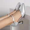 Women's Pointed Toe High Block Heel Sandals with Hollow Square Buckle