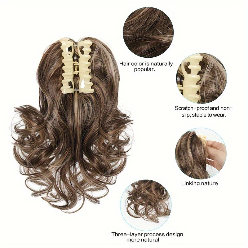 Curly Wave Clip-In Ponytail Hair Extension for Women - Synthetic High-Temperature Fiber Clip-On Hairpiece