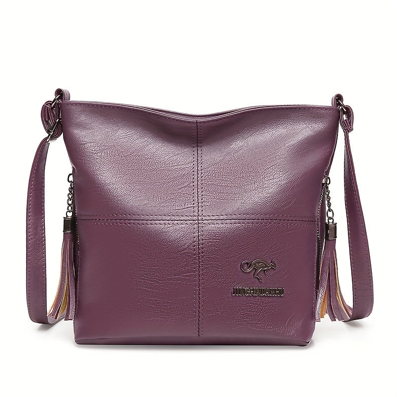 Vegan Leather Bucket Bag – Stitched Crossbody Shoulder Purse for Women