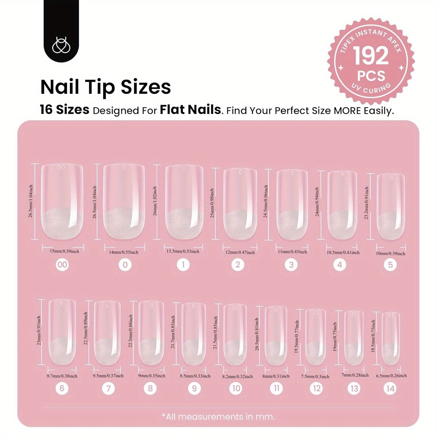 BEETLES 192-Pack Instant Apex Nail Tips Pre-Etched Half-Matte Square Acrylic Gel Extensions Full-Coverage Translucent False Nails for Salon & Home Manicure