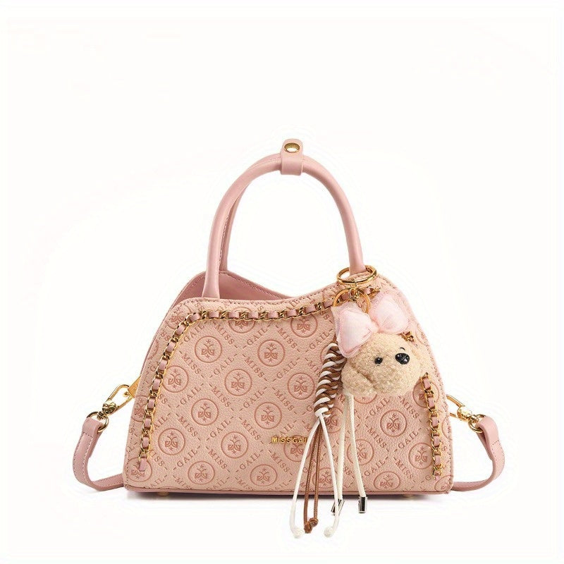 Plaid Irregular Bow Bucket Bag Set – PU Leather Crossbody Handbag for Women (Pink, Green)