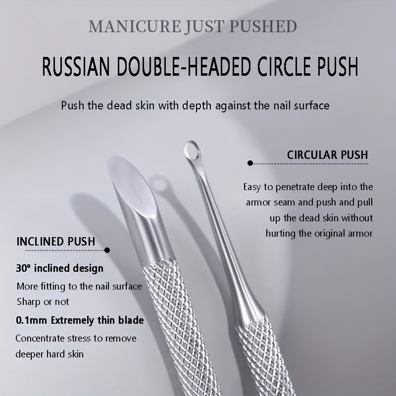 Stainless Steel Cuticle Pusher & Nail Care Tool - Dual-Ended Manicure & Pedicure Dead Skin Remover, Portable Durable