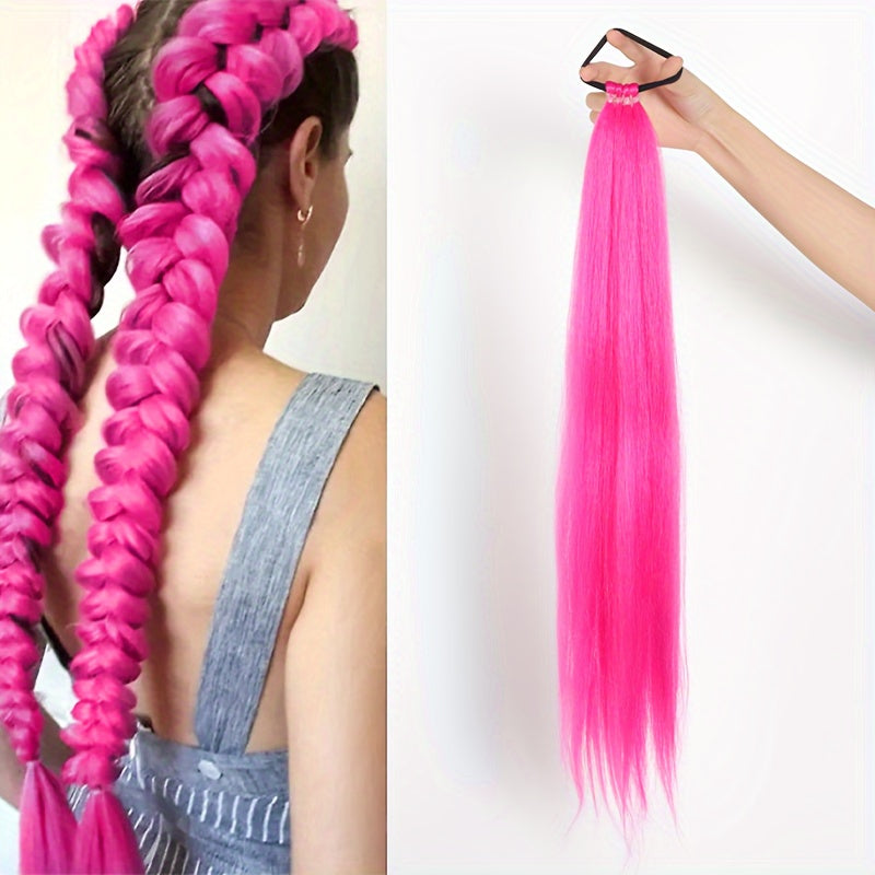 28-inch (71 cm) Long Straight Synthetic Ponytail Extension with Elastic Band - Black Heat-Resistant Soft Fiber