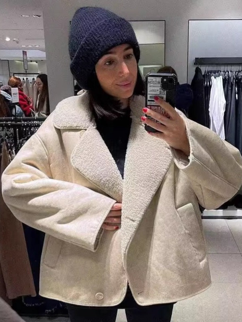 ARTPAGE Women's Suede-Like Faux Leather Jacket with Fur Lining — Short H-Line Black Winter Coat, Button Front Collar