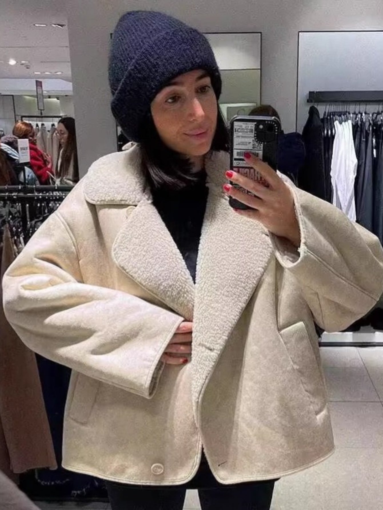 ARTPAGE Women's Suede-Like Faux Leather Jacket with Fur Lining — Short H-Line Black Winter Coat, Button Front Collar