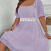 Elegant Lace Patchwork Peplum Dress - Square Neck, Lightweight