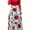 Women's Floral Long Sleeve Pleated Maxi Dress - Elegant Crew Neck Fit & Flare