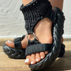 Knitted Platform Sandals for Women - Cushioned Midsole, Adjustable Back Strap, Breathable Fabric Upper, TPR Sole
