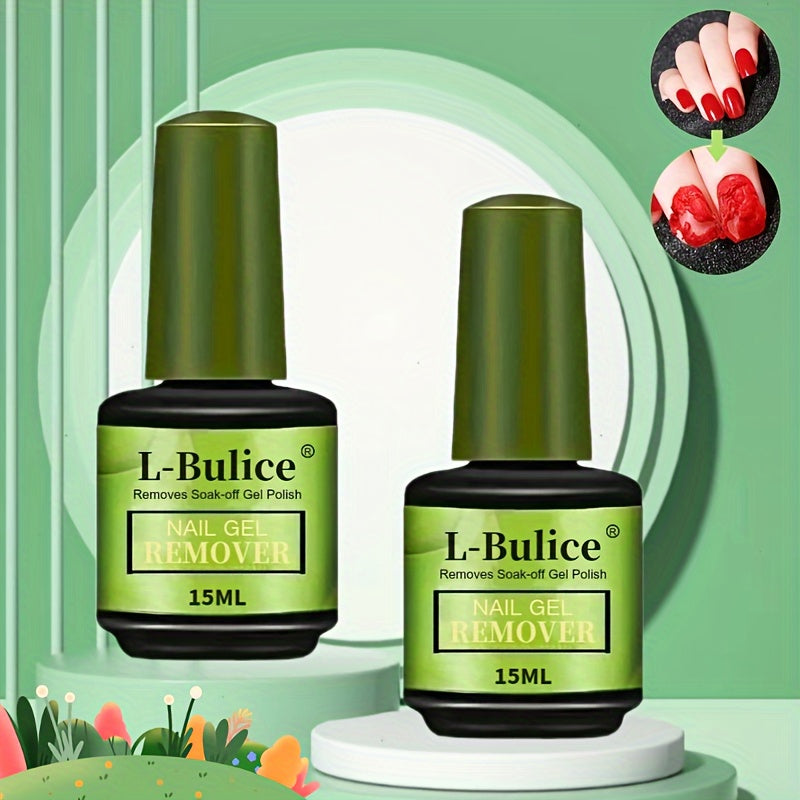 L-BULICE 2-Pack Nail Gel Remover — 15ml Each (0.51 fl oz) Acetone-Free, Unscented & Alcohol-Free Liquid Manicure Polish Remover