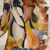 Elegant Women's Single-Breasted Long Sleeve V-Neck Shirt – Geometric Print, All-Season Polyester