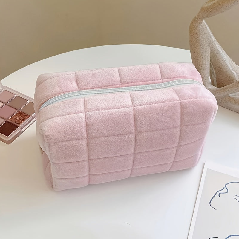 Chic Minimalist Large-Capacity Cosmetic Bag for Women and Students, Polyester Travel Makeup Pouch Organizer