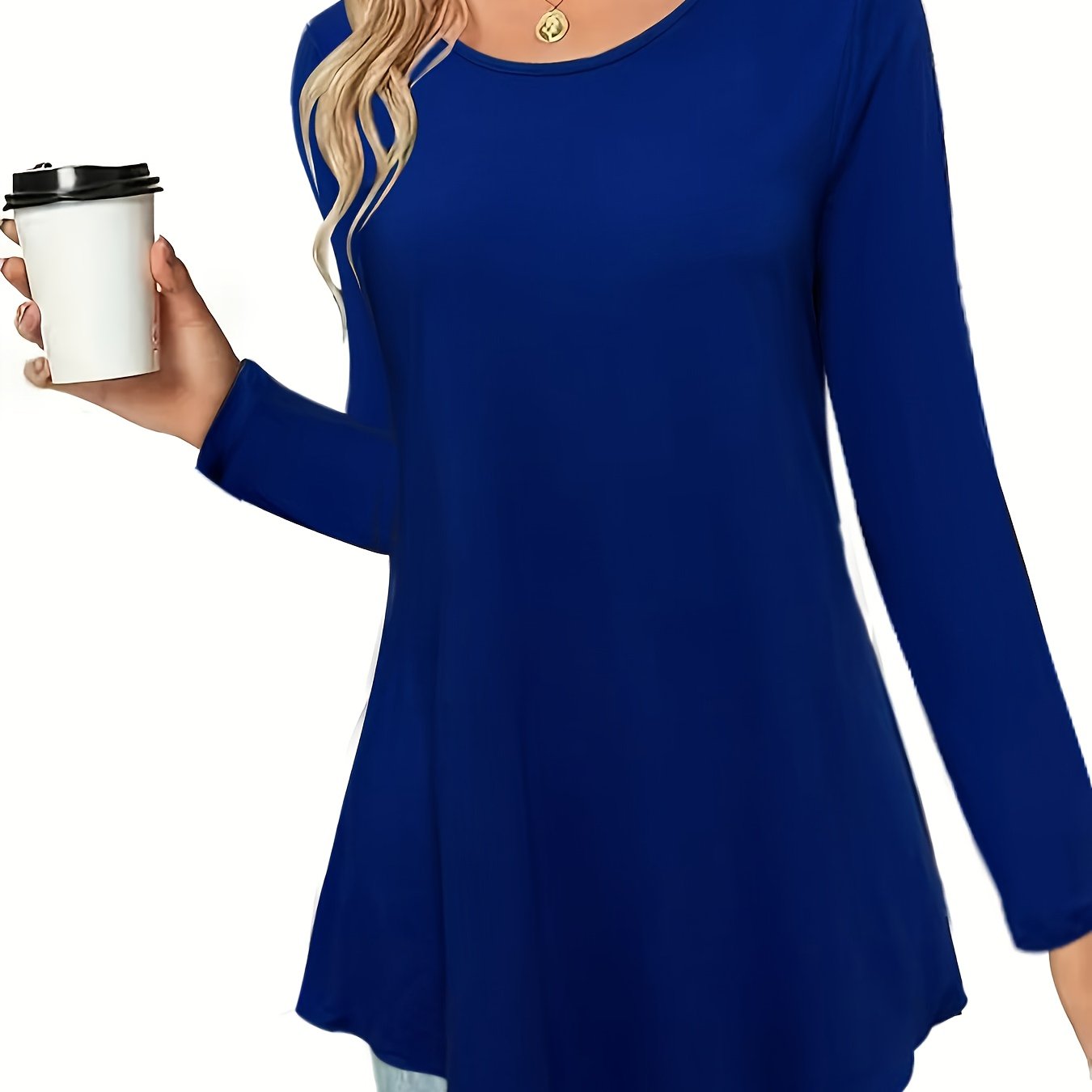 Women's Long Sleeve Peplum Top - Relaxed Fit Crew Neck Casual Blouse for Spring, Summer & Fall