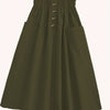 Plus Size Beige Flared Skirt with Side Pockets – Button Front Below-Knee Pleated Skirt for Office & Everyday Wear
