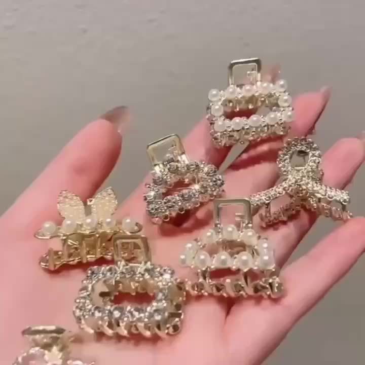 10-Pack Small Rhinestone Mini Hair Clips - Alloy Bow Hair Grippers for Bangs, Korean Princess Style