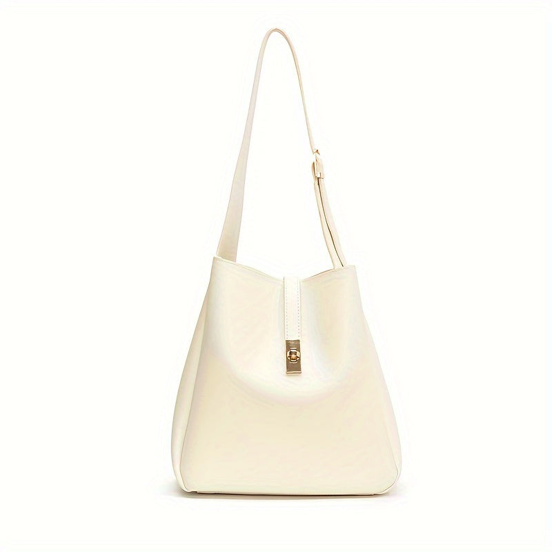 Faux Leather Tote Bag with Twist Lock – Convertible Shoulder & Crossbody Handbag for Women (Khaki, Coffee, White)