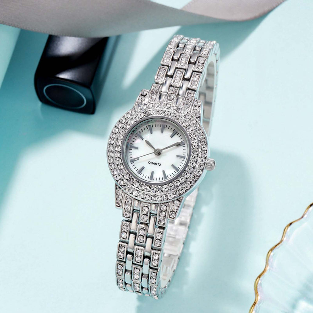 Elegant Women's Rhinestone-Embellished Alloy Watch with Star Charm Bracelet – Round Mechanical Fashion Watch