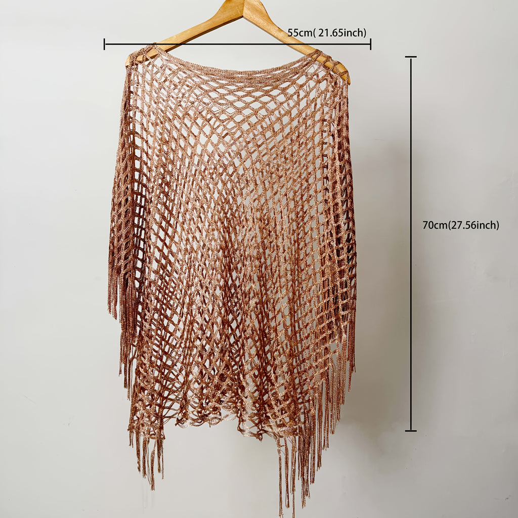 Polyester Yarn-Dyed Women's Fashion Shawl, Lightweight Travel Wrap, Sun-Proof, Machine Washable, Hollow Metallic Luster