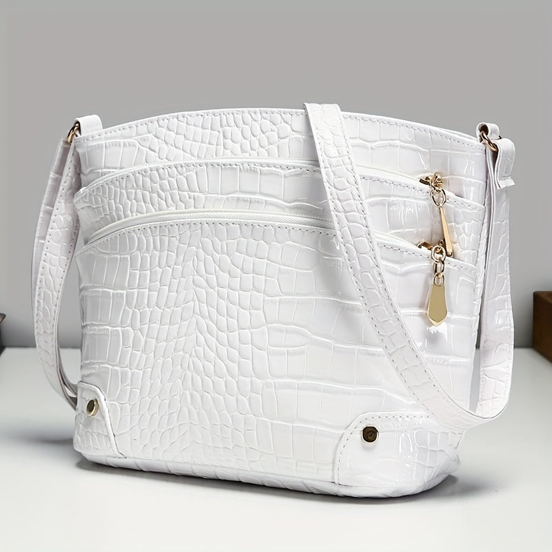 Crocodile Pattern PU Women's Shoulder & Crossbody Bag - Multi-Layer Large Capacity Bucket Bag