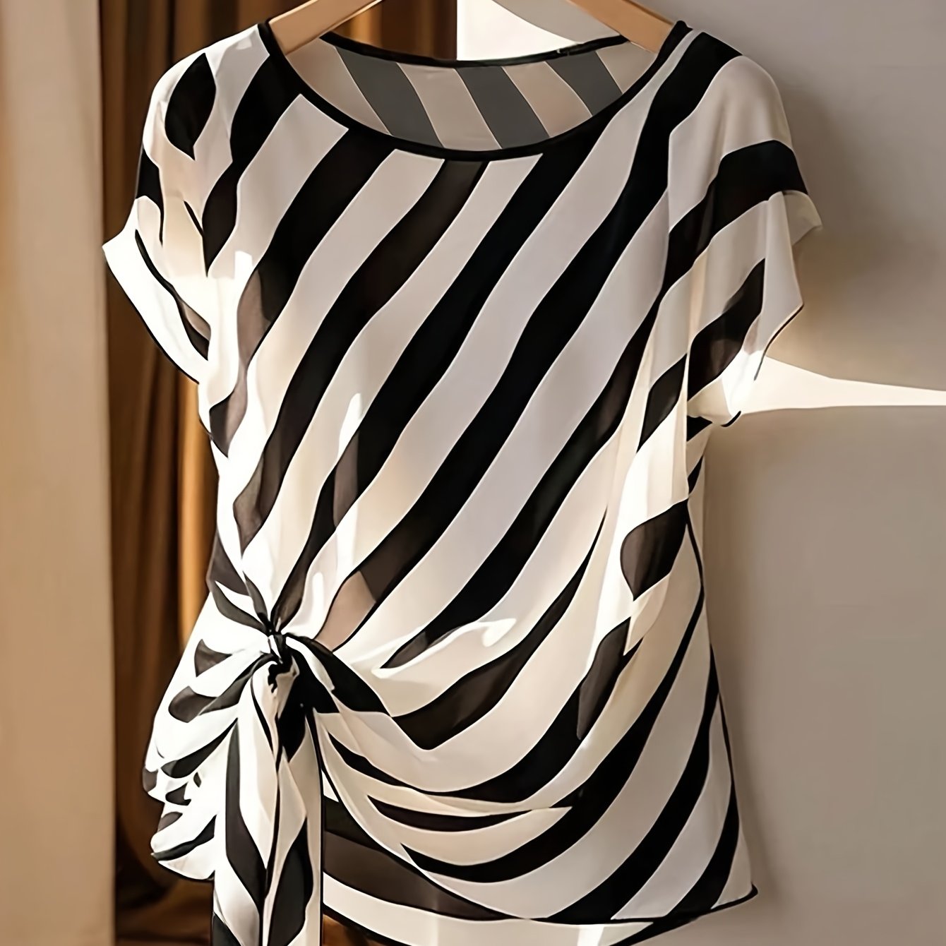 Women's French-Inspired Sleeveless Bow Blouse – Semi-Sheer Striped Crew-Neck Top for Spring, Summer & Fall