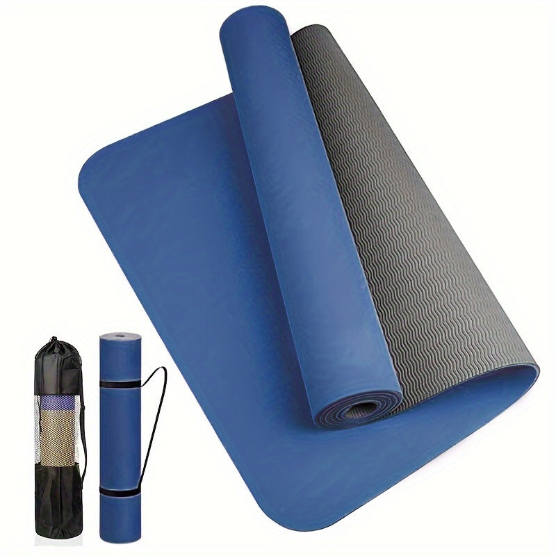 Non-Slip Textured TPE Yoga Mat with Carry Strap, Thick Workout Mat for Yoga Pilates and Fitness (Grey, Green, Purple)