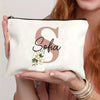 Customizable Floral Makeup Bag - Foldable Polyester Cosmetic Pouch for Travel, Zippered Toiletry Organizer, Machine Washable, Ideal Bachelorette Gift