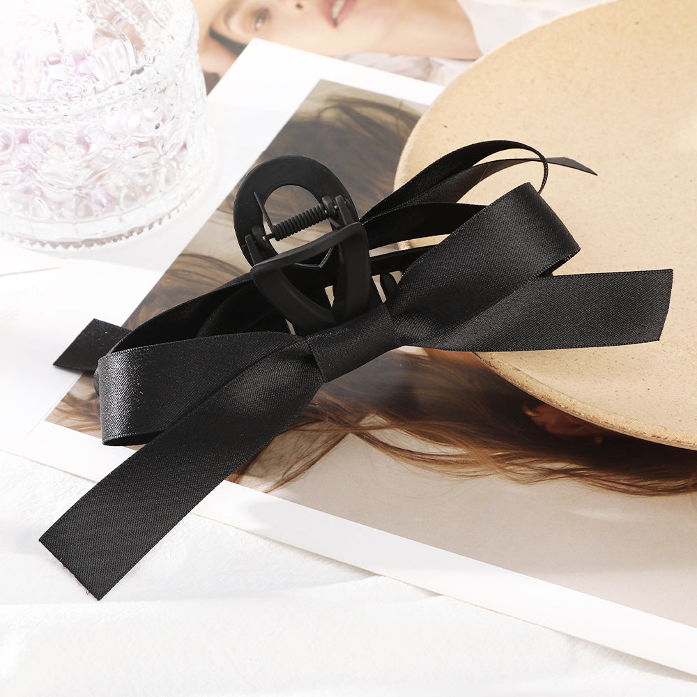 Large Black Bow Hair Claw Clip for Women, Elegant Minimalist Hair Accessory for Ponytails Buns Braids, Secure Hold