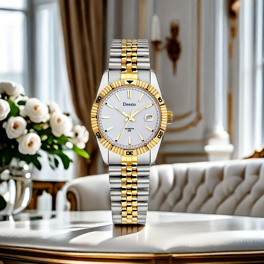 Deesio Women's Automatic Mechanical Watch with Moon-Phase Calendar, Stainless Steel Bracelet - Elegant Ladies Gift