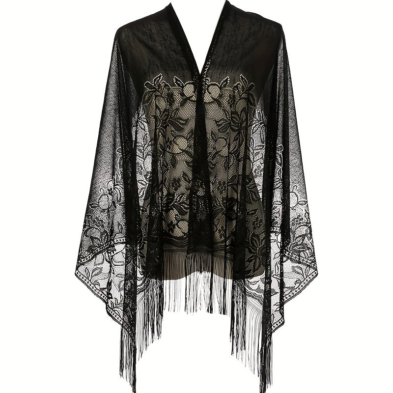 Lightweight Fringe Shawl Wrap for Women — Solid Floral Lace Evening Scarf for Weddings & Parties