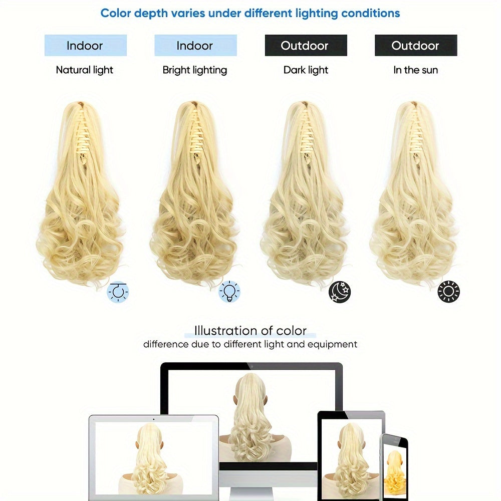 Claw Ponytail Clip-In Long Curly Wavy Synthetic Hair Extension, Heat-Resistant Fiber