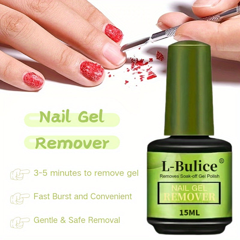 L-BULICE 2-Pack Nail Gel Remover — 15ml Each (0.51 fl oz) Acetone-Free, Unscented & Alcohol-Free Liquid Manicure Polish Remover