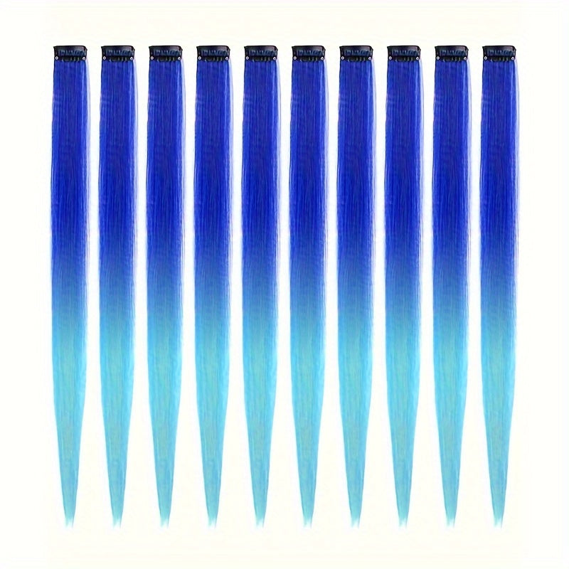 10-Pack 18-Inch (45 cm) Clip-In Hair Extensions — Straight Multicolor Highlights, Heat-Resistant Synthetic Clip-On Strands