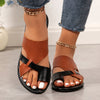 Women's Toe Loop Flat Slides Colorblock Slip-On Summer Beach Casual Sandals