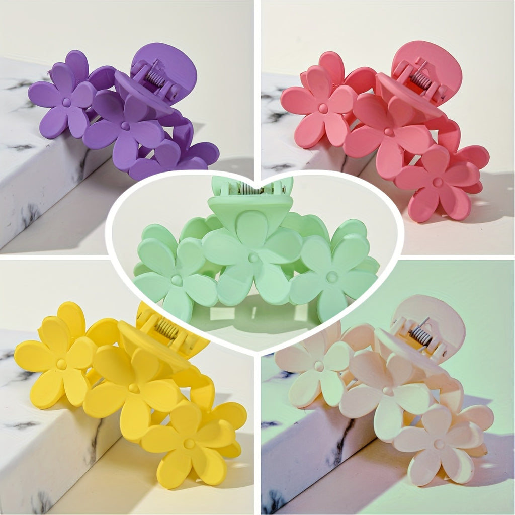 Bohemian Flower Hair Claw Clip - Solid Color Plastic Ponytail Hair Clip for Women