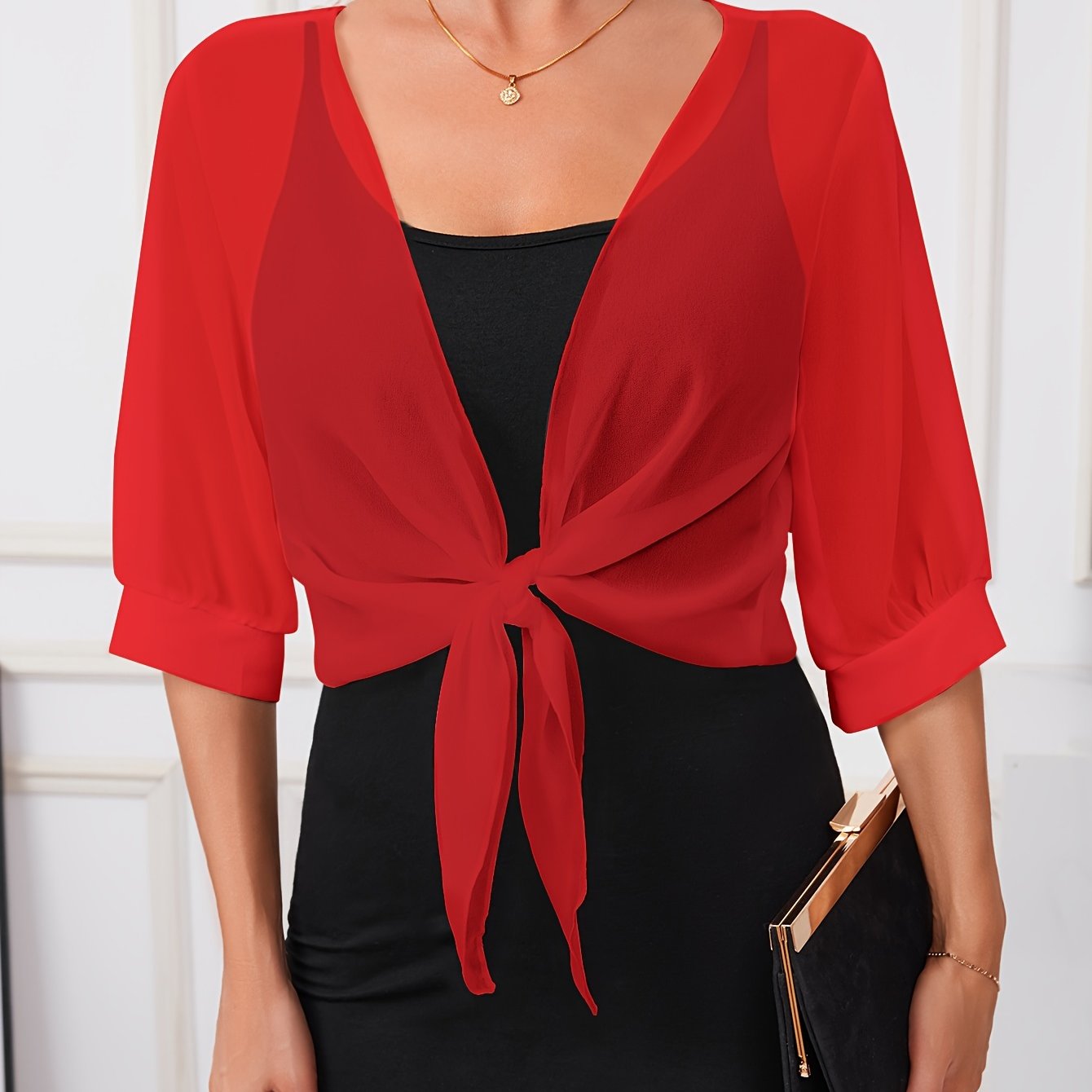 Lightweight Breathable Shawl Wrap with Tie-Front – Semi-Sheer Polyester Dress Accessory for Spring Summer Fall