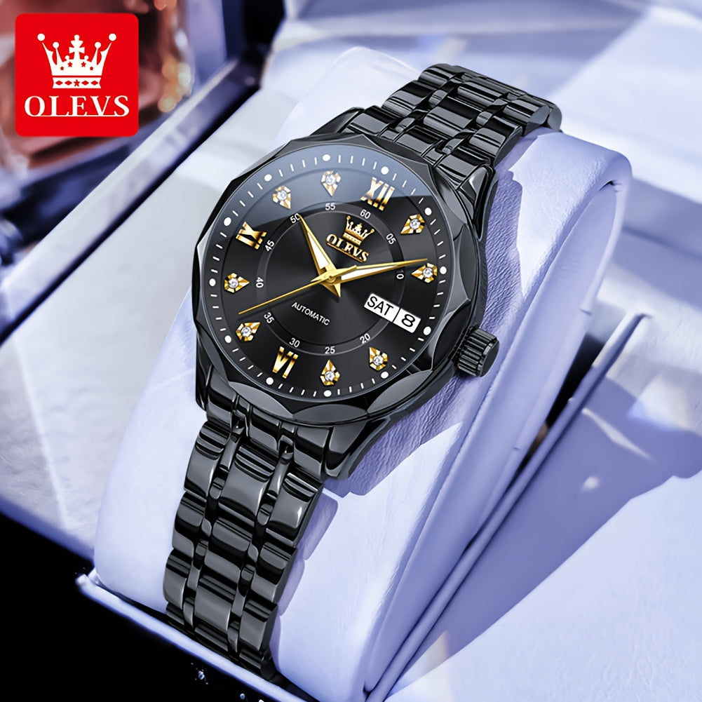 OLEVS Women's Automatic Mechanical Watch - Stainless Steel Dual Calendar Luminous Rectangular Case