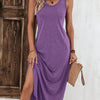 Women's Solid Crew Neck Tank Maxi Dress – Sleeveless Curved Hem Casual Bodycon for Spring and Summer