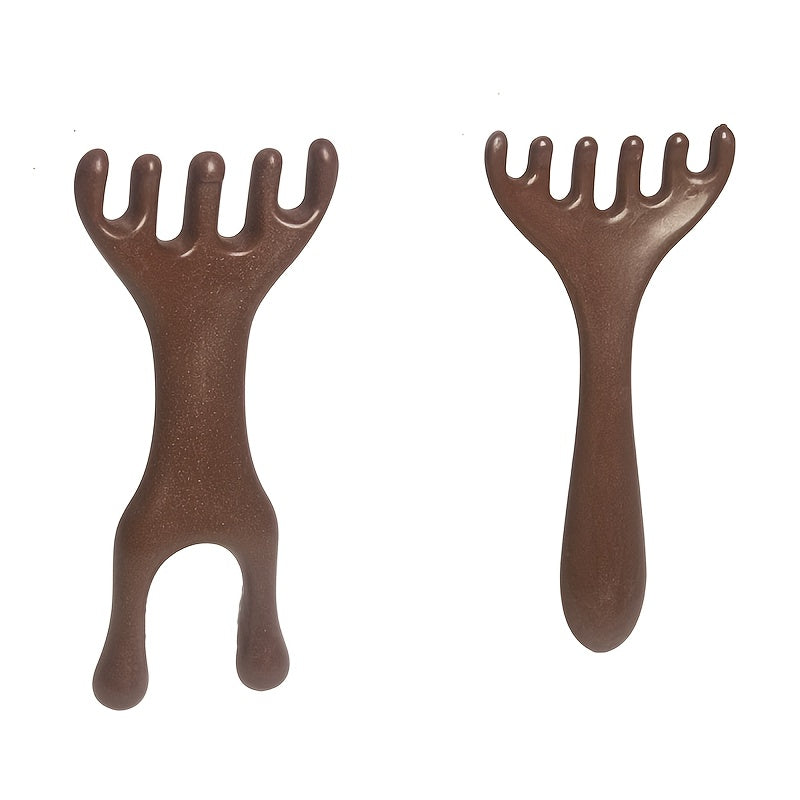2-Pack Deer Antler 6-Claw Massage Comb – Dual-Purpose Scalp, Head & Facial Meridian Massager for Hair Detangling & Shaving Prep