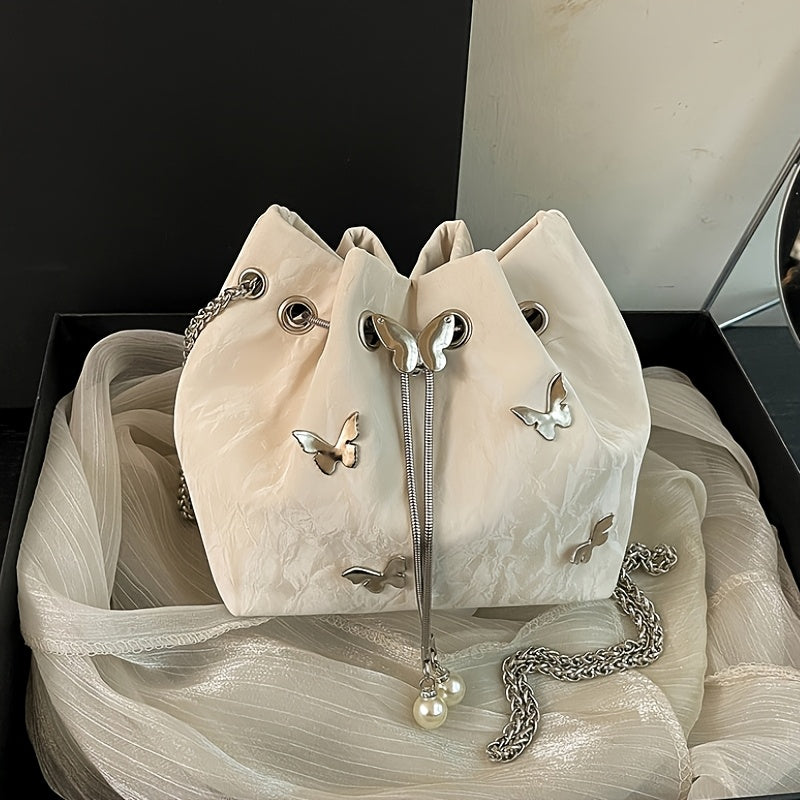 Trendy Women's Bowknot Convertible Tote Bucket Bag – PU Leather Chain Crossbody