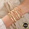 6-Piece Women's 316 Stainless Steel Bracelet Set — 18K Gold Plated, Hypoallergenic Love Knot & Stackable Bracelets, Engravable Gift for Parties & Vacations