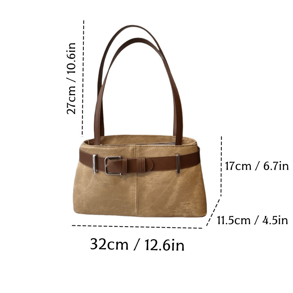 Women's Retro French Baguette Shoulder Bag – Large Capacity PU Leather Underarm Handbag with Gold Hardware, Zipper Closure (Black, Khaki)