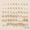 30-Pair Women's Stud Earrings Set – Cute Letter, Heart, Flower, Square & Star Designs, Stainless Steel Posts, KC Gold Plated