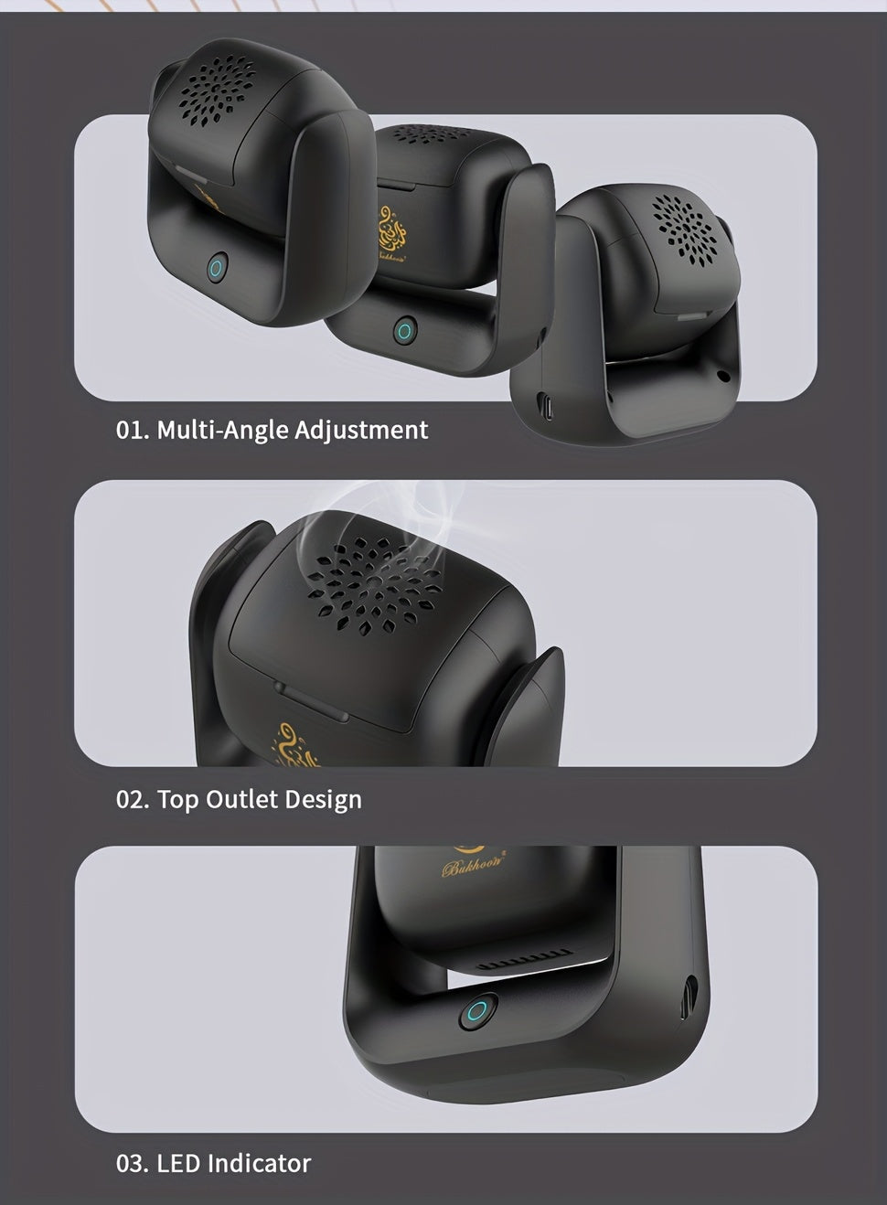 Rechargeable Portable Arabic Incense Holder & Aroma Diffuser — Rotatable ABS Calligraphy Logo, USB 1500mAh for Home, Office & Car