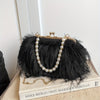 Fluffy Faux Fur Pearl-Handle Evening Clutch — Winter Party & Valentine’s Day Bag for Women (Phone & Coins)