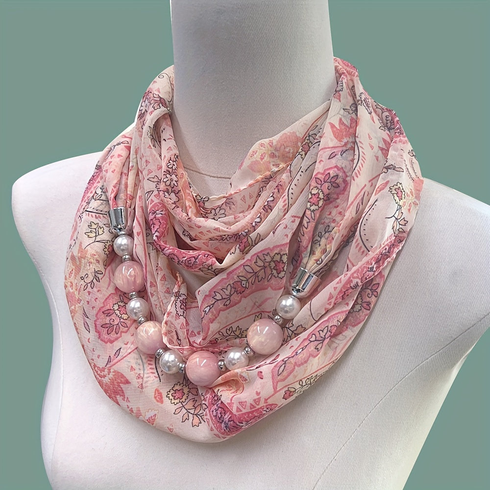 Beaded Chiffon Shawl Neck Warmer - Elegant Decorative Scarf for Evening & Going Out