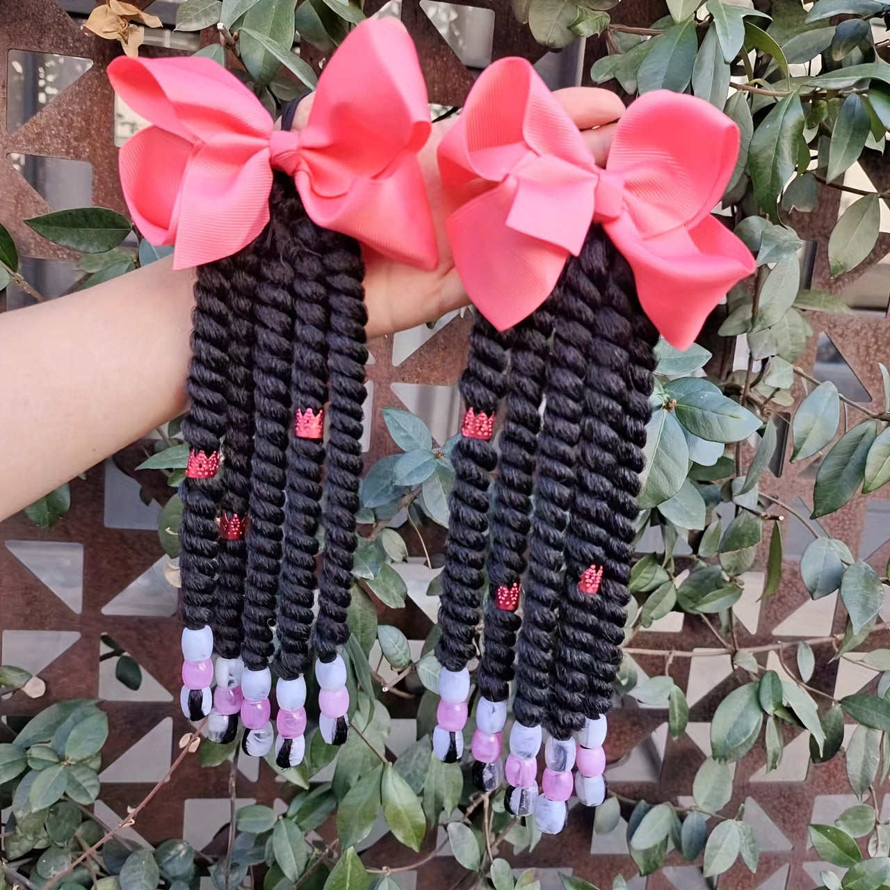 2-Pack Braided Ponytail Hair Extensions with Beads – Afro Twist Dreadlocks for Girls, Cosplay & Party Accessories