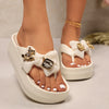 White EVA Flip-Flops with Decorative Bow - Thick Sole Casual Slide Sandals, All-Season