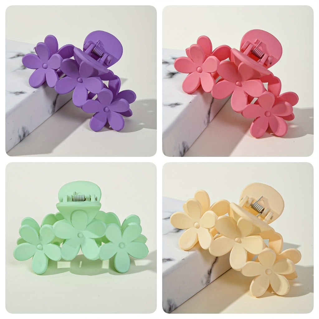 Bohemian Flower Hair Claw Clip - Solid Color Plastic Ponytail Hair Clip for Women